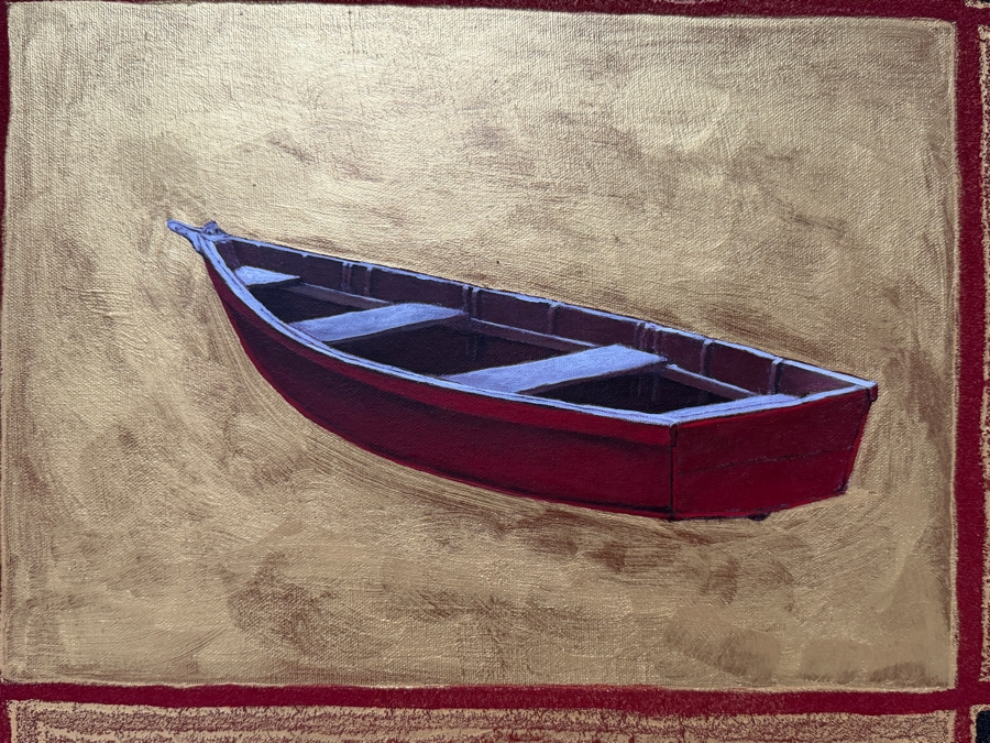 Gerrit Greve (1948-2024, Cardiff by the Sea, CA) Original Acrylic And Sand Painting On Canvas Titled 'Byzantine Boat' 2003 Signed Verso 20 X 16 Estimate $300 - $400 (Retails $2,400) [Photo 2]