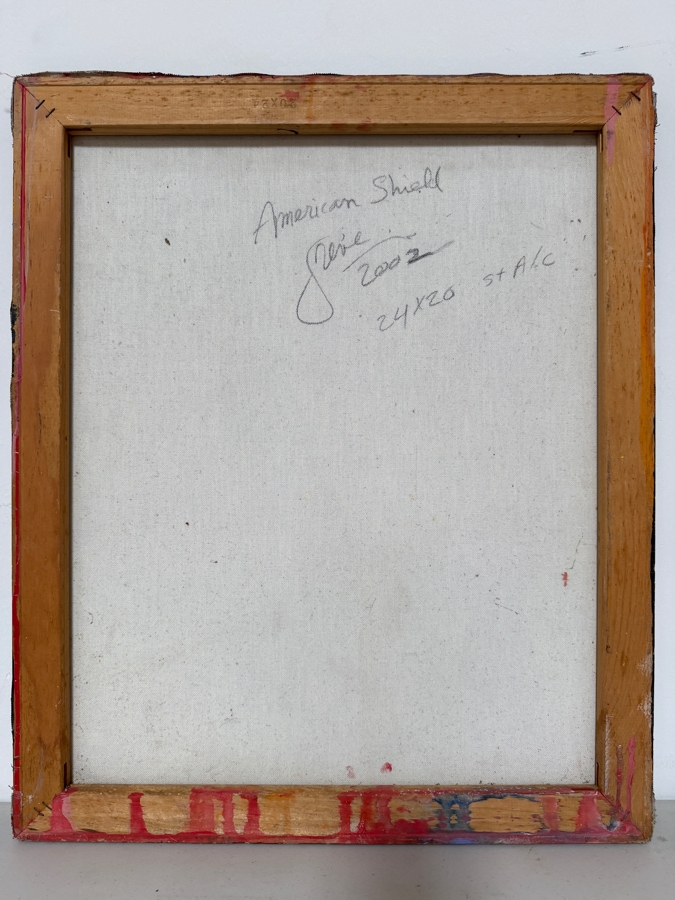 Gerrit Greve (1948-2024, Cardiff by the Sea, CA) Original Acrylic And Sand Painting On Canvas Titled 'American Shield' 2002 Signed Verso 20 X 24 Estimate $500 - $600 [Photo 5]