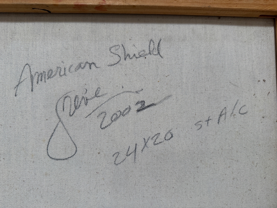 Gerrit Greve (1948-2024, Cardiff by the Sea, CA) Original Acrylic And Sand Painting On Canvas Titled 'American Shield' 2002 Signed Verso 20 X 24 Estimate $500 - $600 [Photo 6]