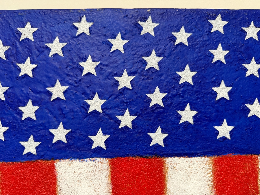 Gerrit Greve (1948-2024, Cardiff by the Sea, CA) Original Acrylic And Sand Painting On Canvas Titled 'American Shield' 2002 Signed Verso 20 X 24 Estimate $500 - $600 [Photo 3]