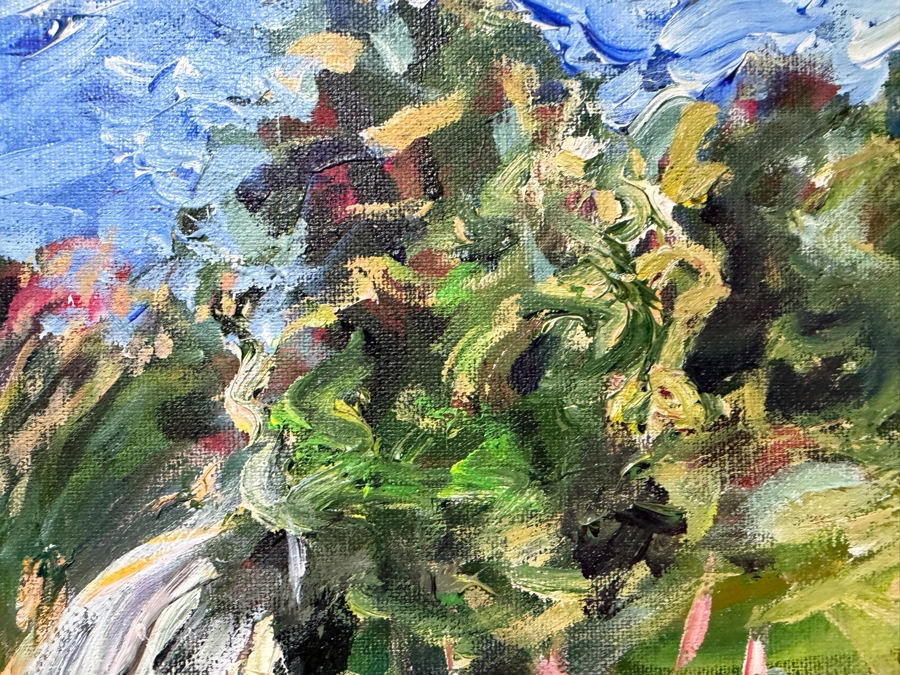 Gerrit Greve (1948-2024, Cardiff by the Sea, CA) Original Acrylic Painting On Canvas Titled 'Meadowlawn - The Road To Aunt Fannie's #1' 1991 Signed Lower Right And Verso 36 X 18 Estimate $600 - $800 [Photo 4]