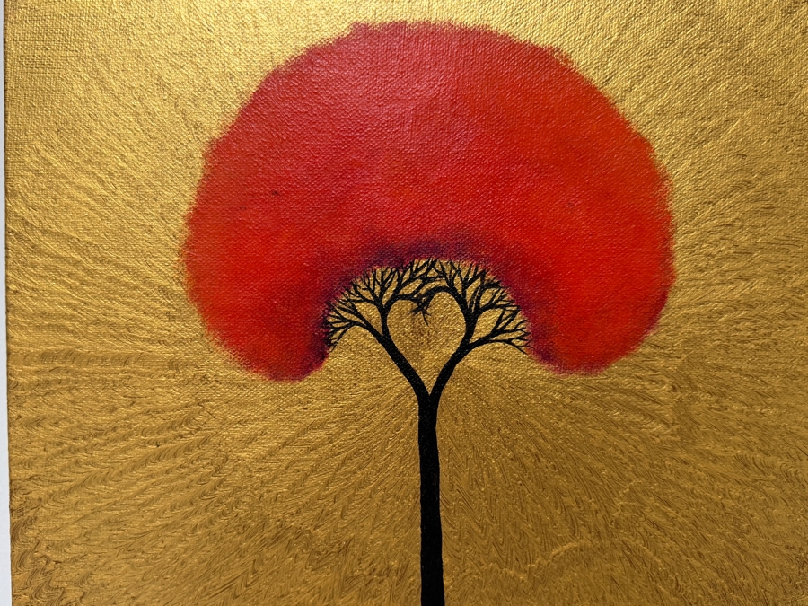 Gerrit Greve (1948-2024, Cardiff by the Sea, CA) Original Acrylic Painting On Canvas Titled 'Icon Tree 13' 2016 Signed Bottom And Verso 12 X 12 Estimate $100 - $200 [Photo 3]