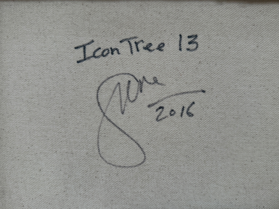 Gerrit Greve (1948-2024, Cardiff by the Sea, CA) Original Acrylic Painting On Canvas Titled 'Icon Tree 13' 2016 Signed Bottom And Verso 12 X 12 Estimate $100 - $200 [Photo 7]