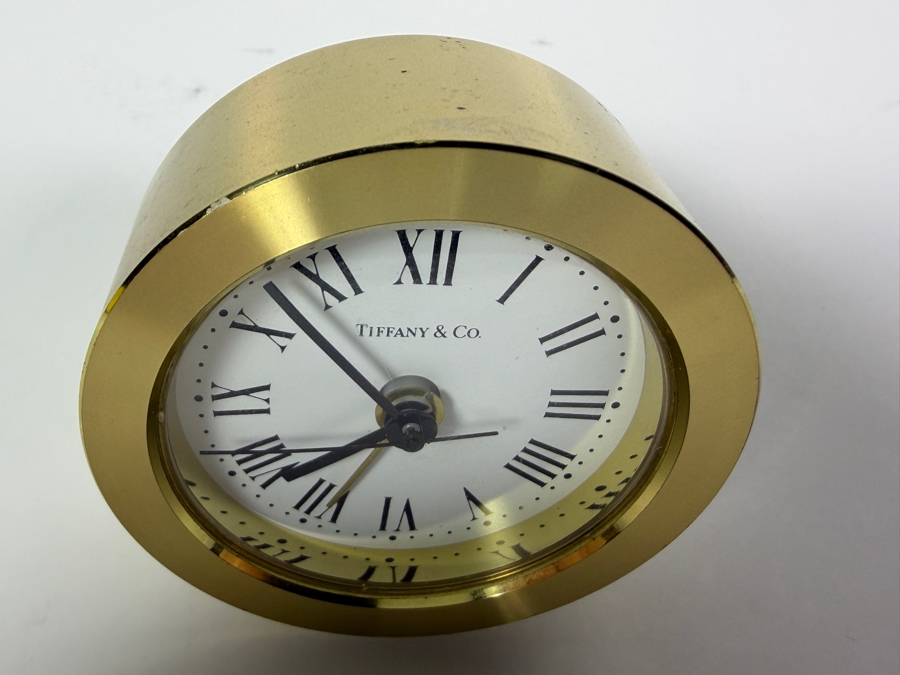 Just Added - Tiffany & Co. Round Brass Desk Alarm Clock Working 2.75'W [Photo 4]
