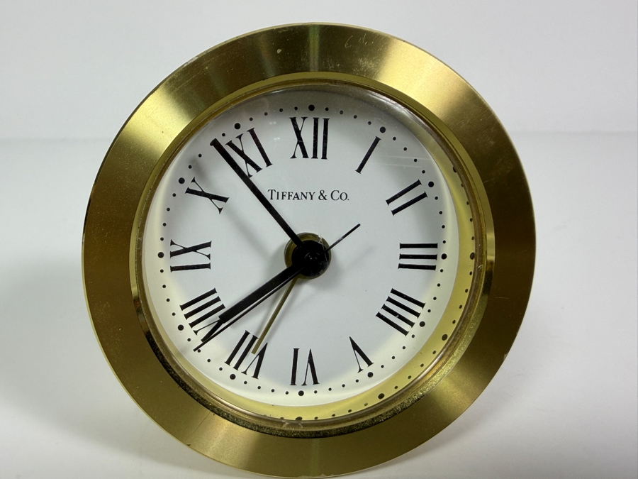 Just Added - Tiffany & Co. Round Brass Desk Alarm Clock Working 2.75'W [Photo 3]