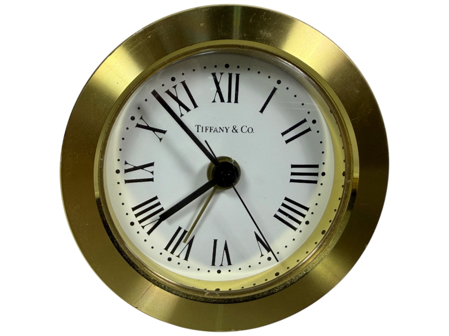Just Added - Tiffany & Co. Round Brass Desk Alarm Clock Working 2.75'W