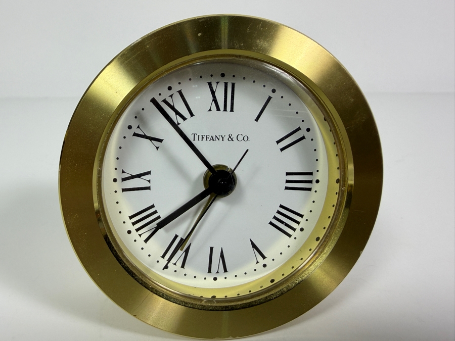 Just Added - Tiffany & Co. Round Brass Desk Alarm Clock Working 2.75'W [Photo 2]