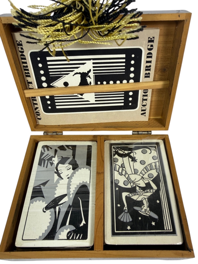 Just Added - Rare Factory Sealed Art Deco Bridge Playing Card Set In An Art Deco Wooden Box