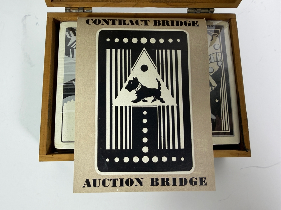 Just Added - Rare Factory Sealed Art Deco Bridge Playing Card Set In An Art Deco Wooden Box [Photo 6]