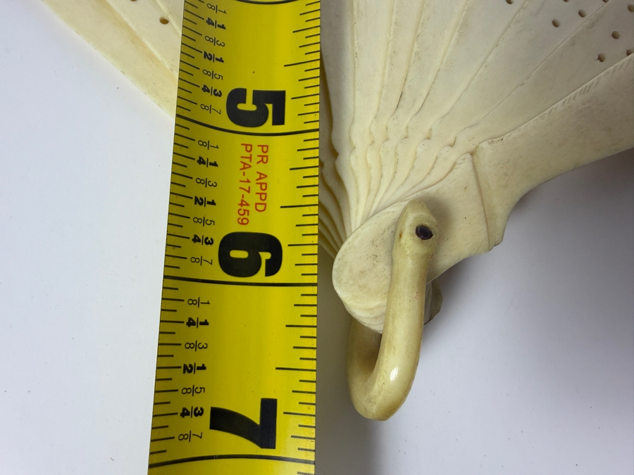 Just Added - Antique Victorian Era Carved Bone Fan With Egyptian Motif 9.5W X 7H [Photo 8]