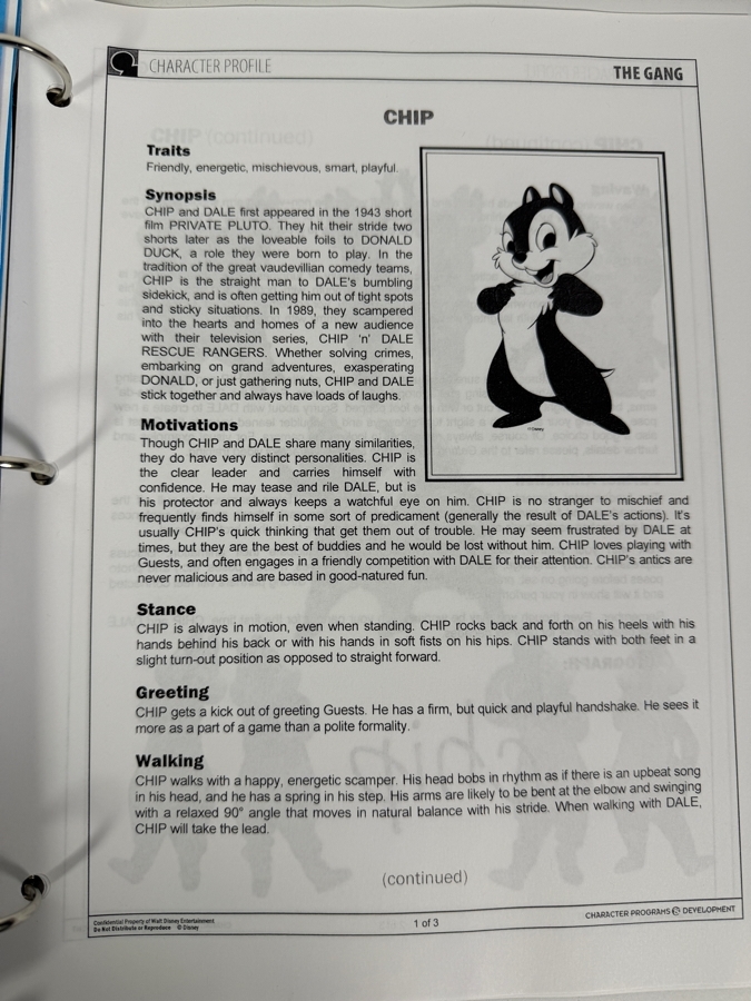 Just Added - Disney Entertainment Productions Character / Imaging Department JOI Character Training Manual Binder [Photo 8]