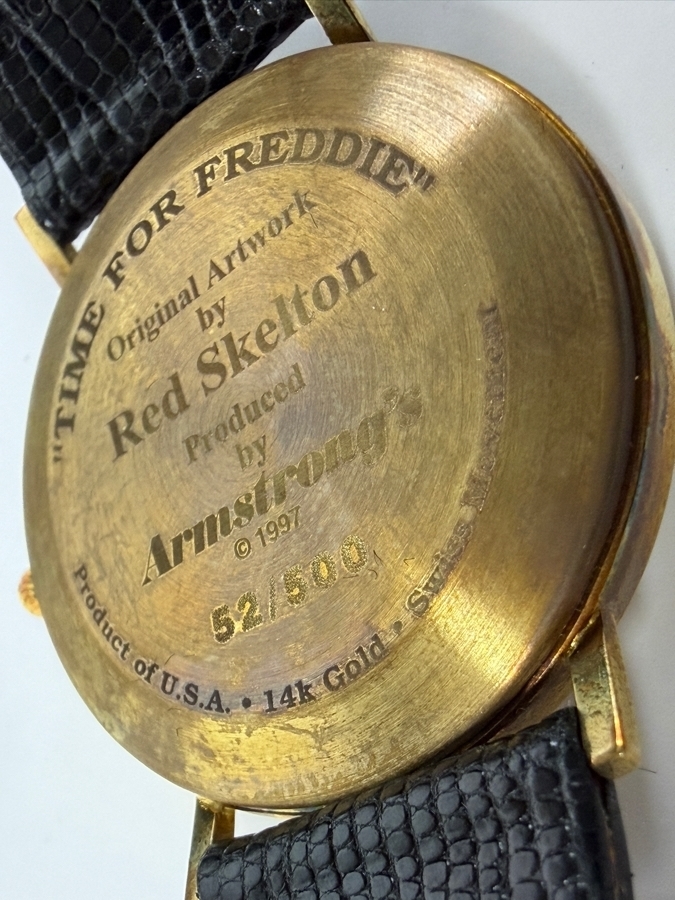 14k Gold Limited Edition Hand Signed Red Skelton Wrist Watch By Armstrong's 1997 Titled 'Time For Freddie' Numbered 52 Of 500 With COA And Original Box [Photo 4]