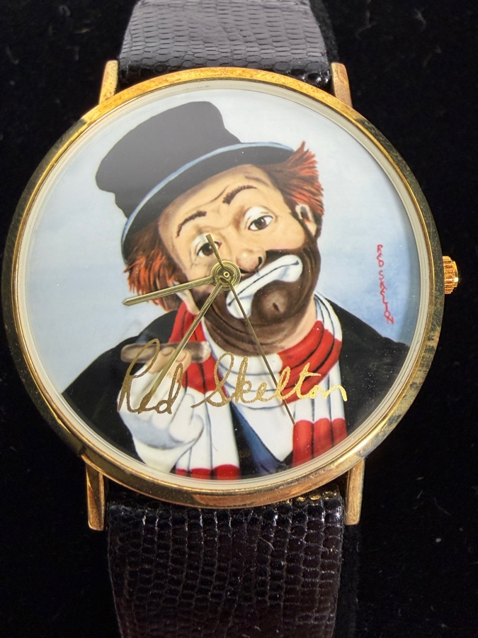 14k Gold Limited Edition Hand Signed Red Skelton Wrist Watch By Armstrong's 1997 Titled 'Time For Freddie' Numbered 52 Of 500 With COA And Original Box