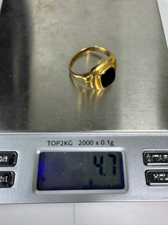 18k Gold Swedish Ring Featuring A Rectangular Black Onyx Gemstone Size 11 4.7g [Photo 10]