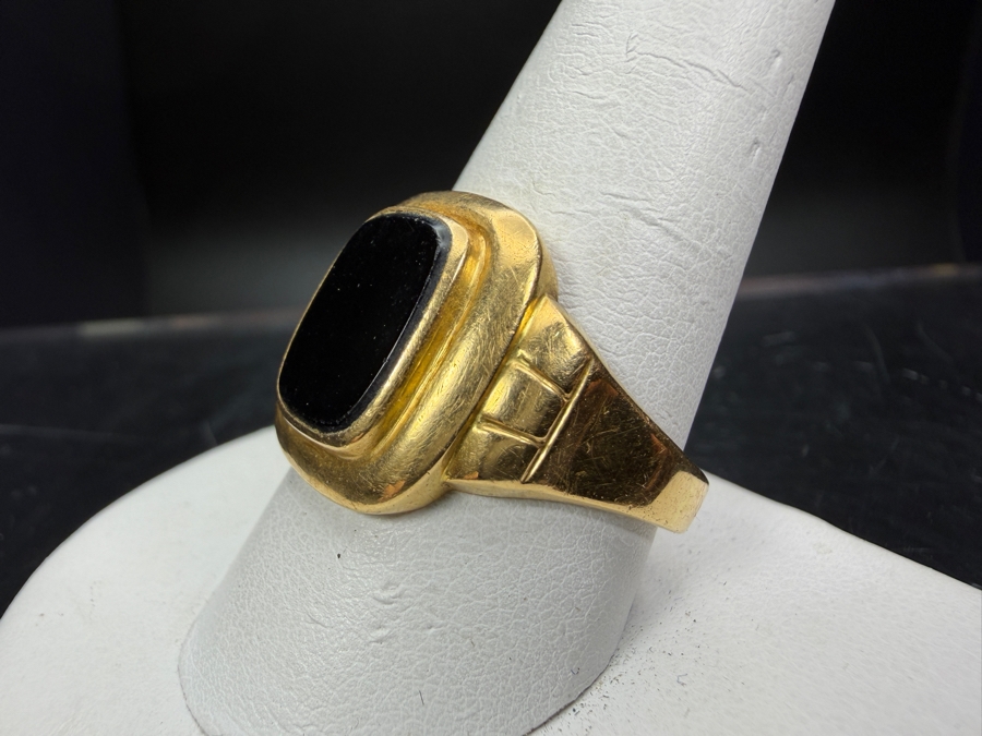 18k Gold Swedish Ring Featuring A Rectangular Black Onyx Gemstone Size 11 4.7g [Photo 4]