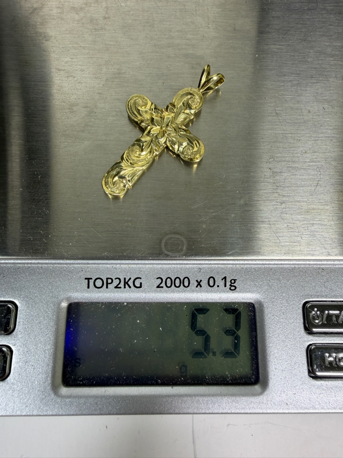 14k Gold Cross Pendant 1 3/8'L 5.3g ($450 Melt Value) [Photo 4]