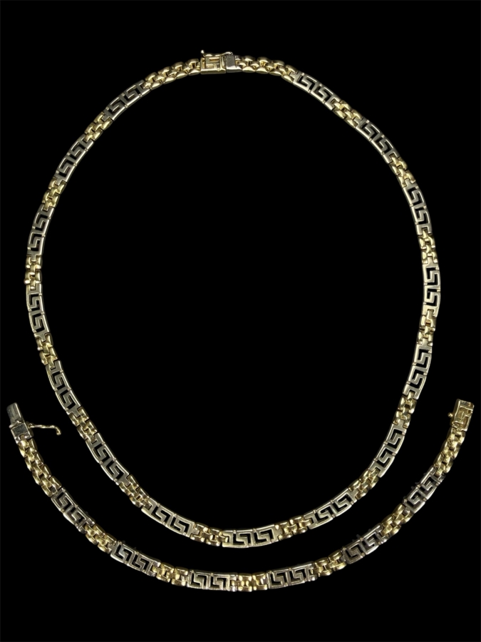14k Gold 17' Greek Key Necklace With Matching 14k Gold 7.25' Bracelet 50.2g ($4,275 Melt Value)