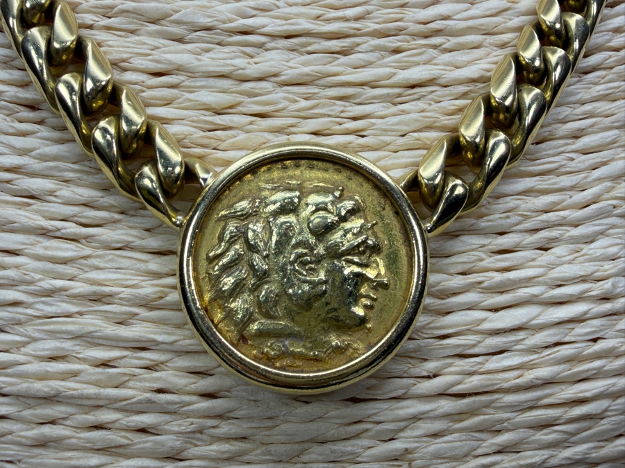 18k Gold Heavy Chain Necklace With Coin Pendant 57.9g Retails $26,000 [Photo 3]