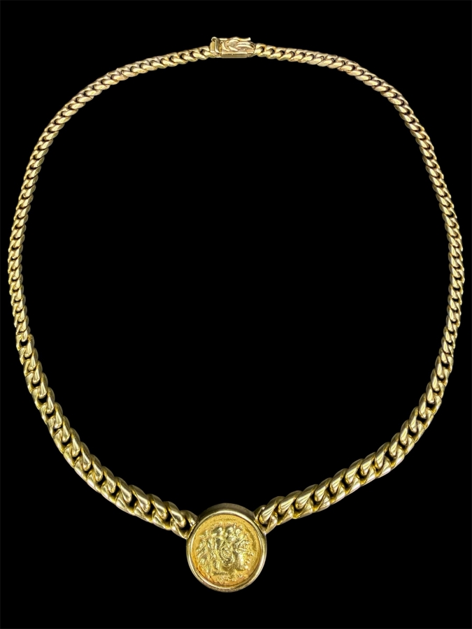 18k Gold Heavy Chain Necklace With Coin Pendant 57.9g Retails $26,000 [Photo 2]