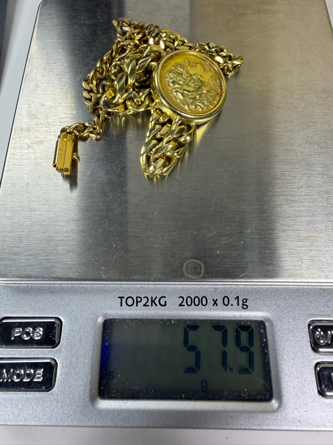 18k Gold Heavy Chain Necklace With Coin Pendant 57.9g Retails $26,000 [Photo 9]