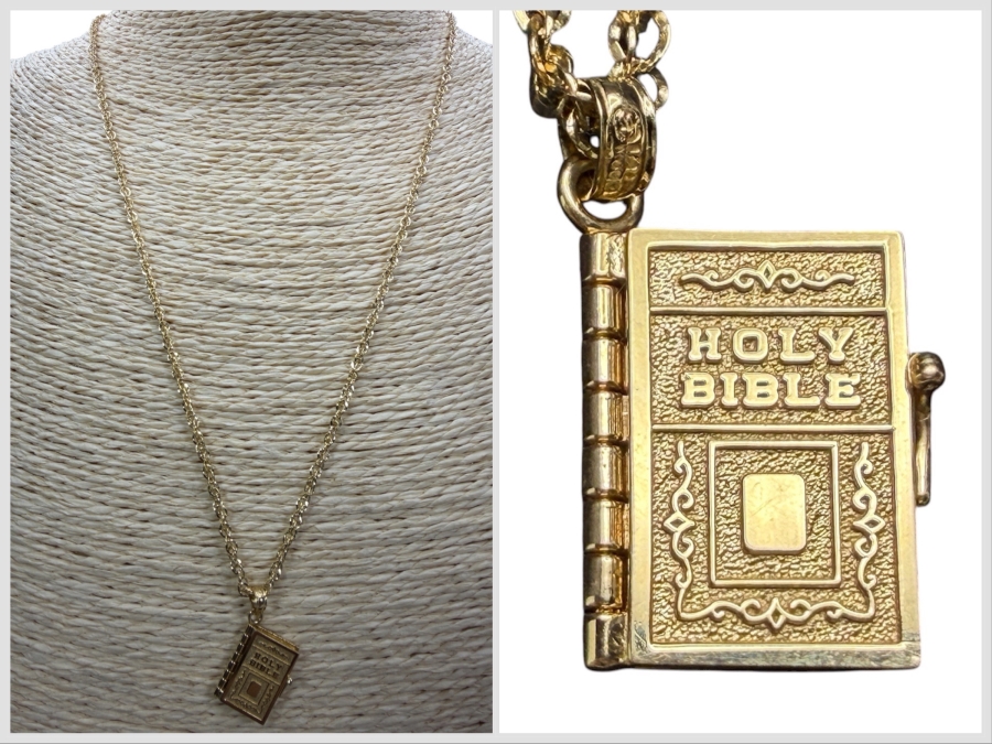 14k Gold 20' Chain Necklace With 14k Gold Holy Bible Pendant 5.3g ($450 Melt Value)