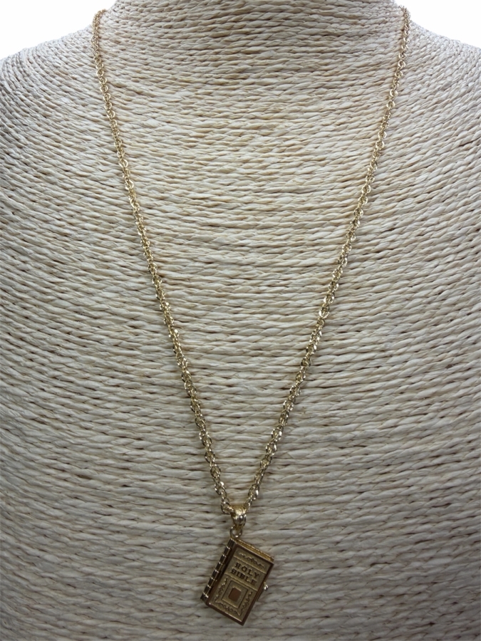 14k Gold 20' Chain Necklace With 14k Gold Holy Bible Pendant 5.3g ($450 Melt Value) [Photo 2]