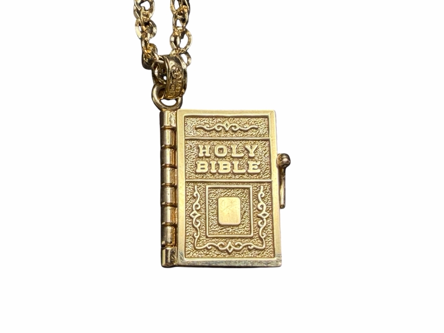 14k Gold 20' Chain Necklace With 14k Gold Holy Bible Pendant 5.3g ($450 Melt Value) [Photo 3]
