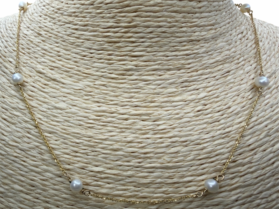 14k Gold 16' Chain Necklace With Pearls