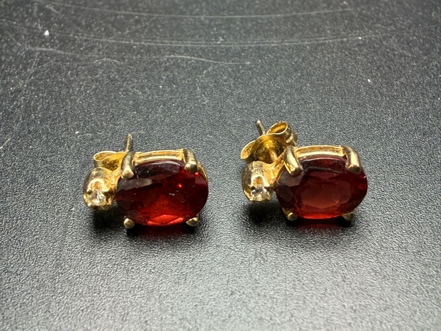 14k Gold Garnet Earrings 2.1g [Photo 4]
