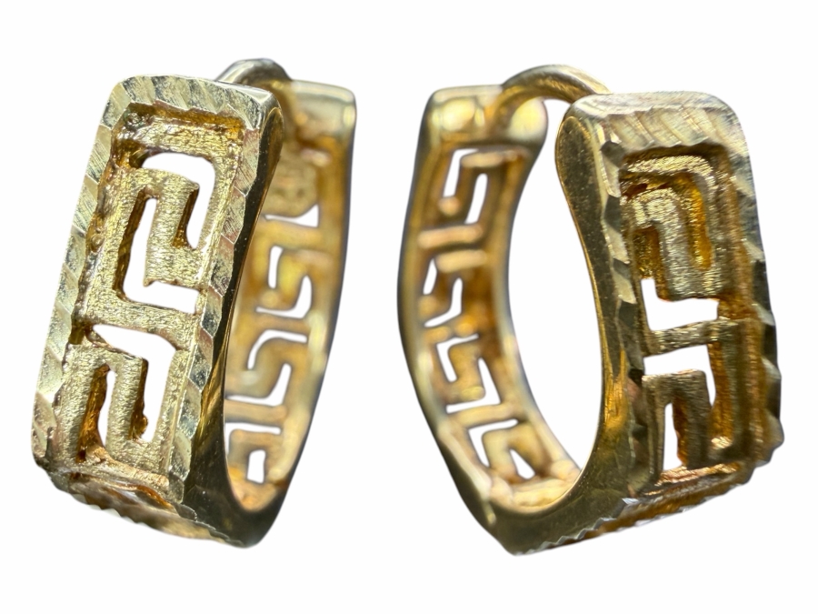 14k Gold Hoop Earrings With A Greek Key Design 4.1g ($350 Melt Value)