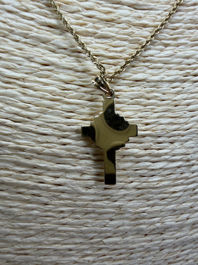 14k Gold 16' Rope Chain Necklace With 14k Gold Cross Pendant 4.2g ($360 Melt Value) [Photo 6]