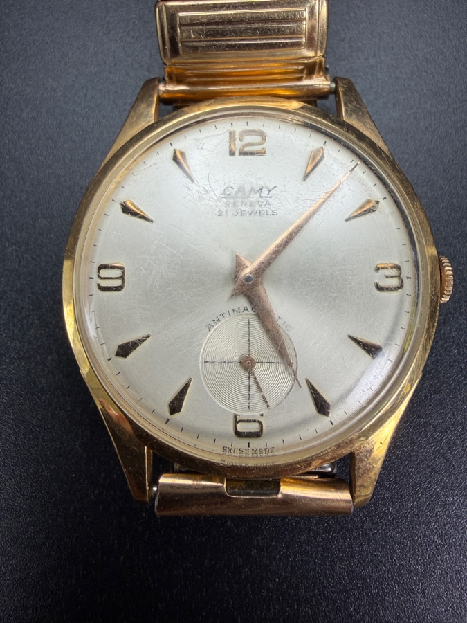 18k Gold Men's Mid-Century Camy Geneva 21 Jewels Wrist Watch Working 54.1g [Photo 2]
