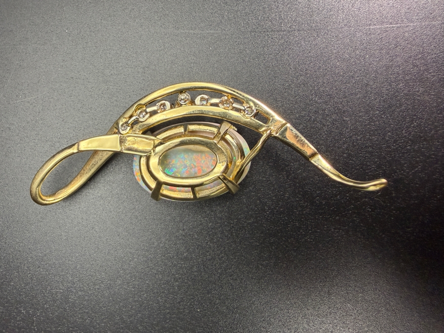 Stunning Large 14k Gold Natural Opal Pendant With (7) Diamonds Apx. 1.05cttw - Opal Is Apx. 10ct - 2.5'L Total Weight 18g Retails $4,000 [Photo 11]