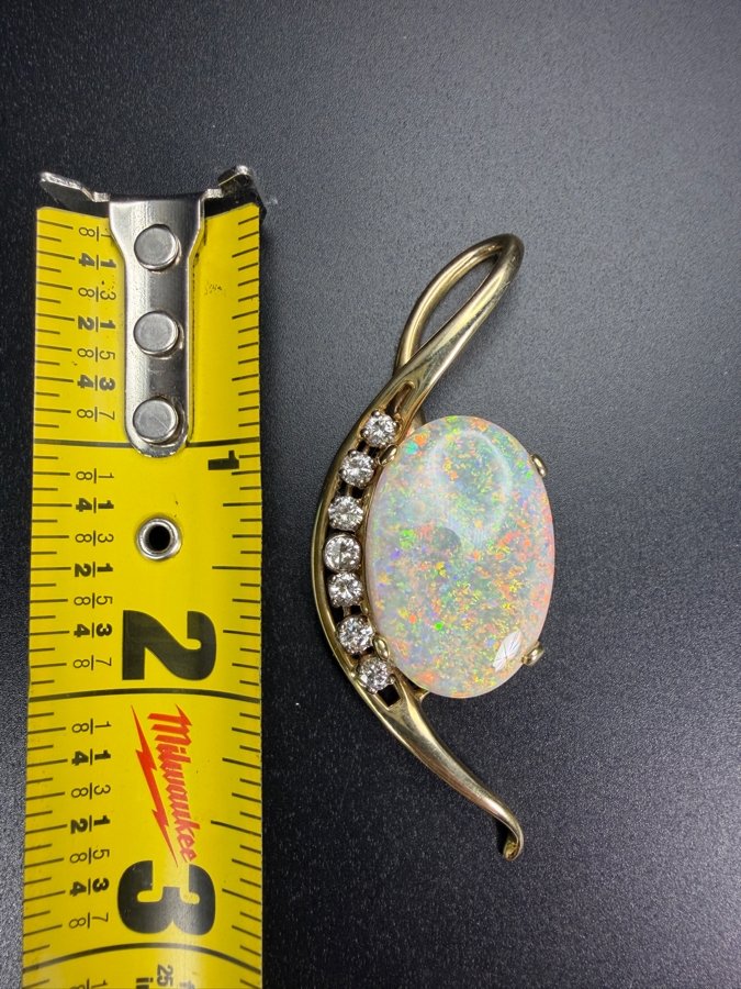 Stunning Large 14k Gold Natural Opal Pendant With (7) Diamonds Apx. 1.05cttw - Opal Is Apx. 10ct - 2.5'L Total Weight 18g Retails $4,000 [Photo 14]