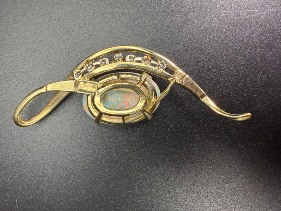 Stunning Large 14k Gold Natural Opal Pendant With (7) Diamonds Apx. 1.05cttw - Opal Is Apx. 10ct - 2.5'L Total Weight 18g Retails $4,000 [Photo 12]