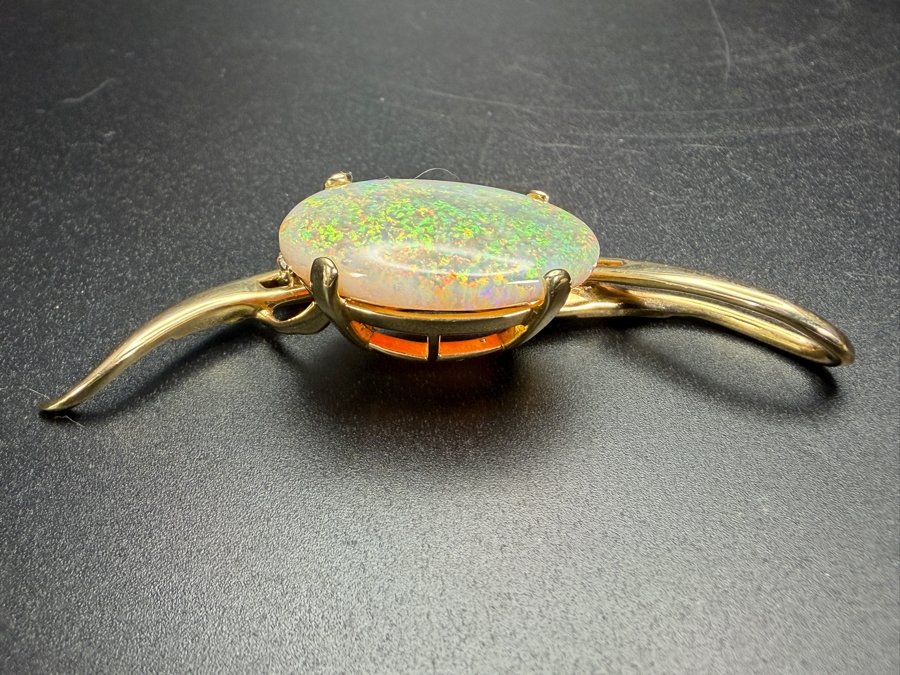 Stunning Large 14k Gold Natural Opal Pendant With (7) Diamonds Apx. 1.05cttw - Opal Is Apx. 10ct - 2.5'L Total Weight 18g Retails $4,000 [Photo 9]
