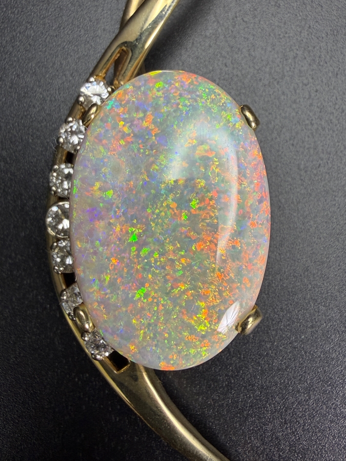 Stunning Large 14k Gold Natural Opal Pendant With (7) Diamonds Apx. 1.05cttw - Opal Is Apx. 10ct - 2.5'L Total Weight 18g Retails $4,000 [Photo 6]