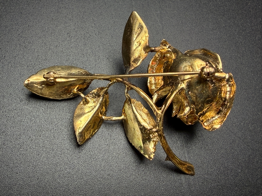 14k Gold Rose Brooch Pin 13.2g ($1,125 Melt Value)  [Photo 6]