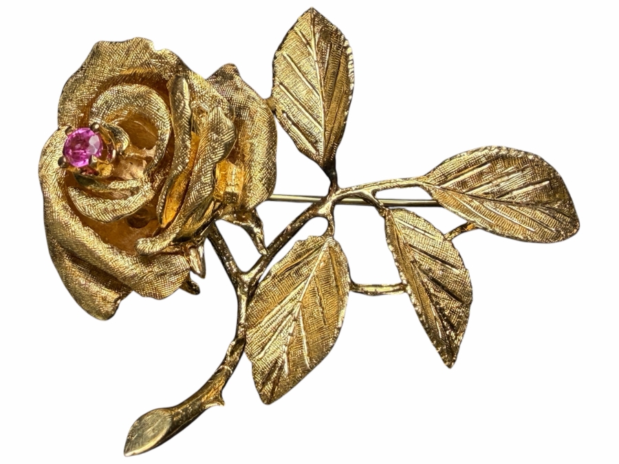 14k Gold Rose Brooch Pin 13.2g ($1,125 Melt Value) 