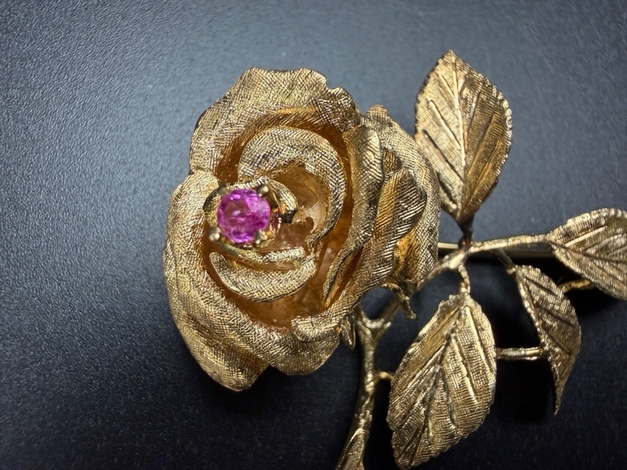 14k Gold Rose Brooch Pin 13.2g ($1,125 Melt Value)  [Photo 2]