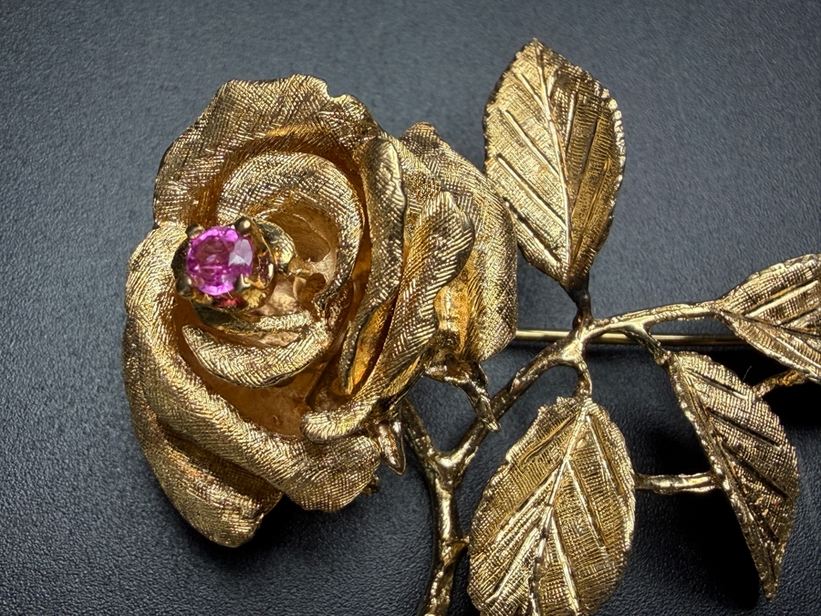 14k Gold Rose Brooch Pin 13.2g ($1,125 Melt Value)  [Photo 4]