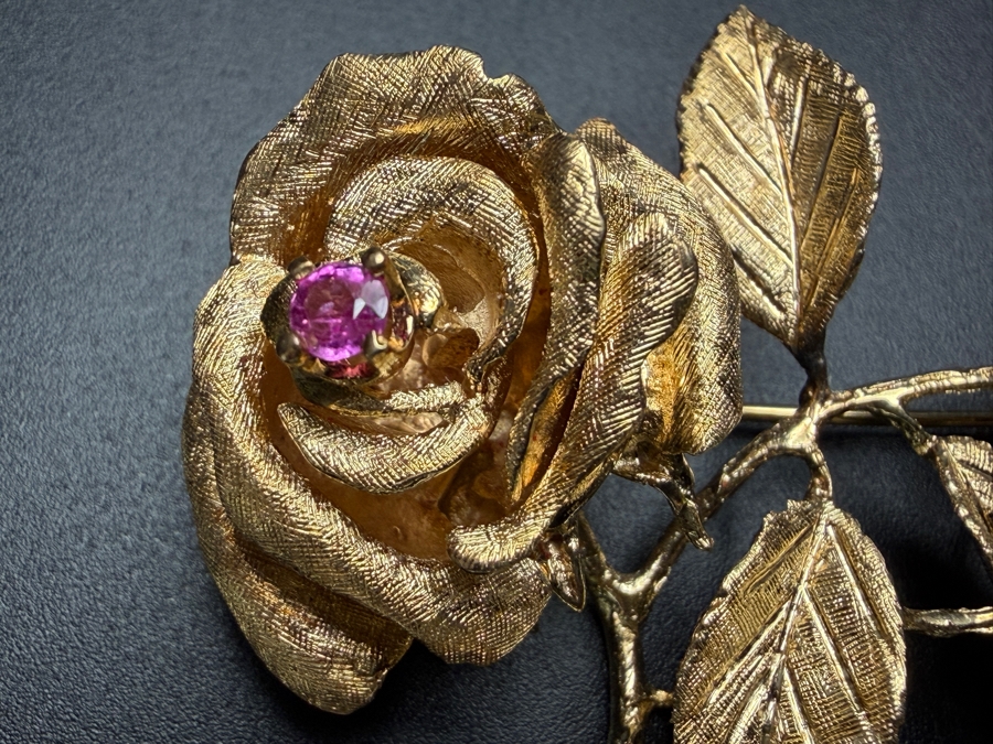 14k Gold Rose Brooch Pin 13.2g ($1,125 Melt Value)  [Photo 5]
