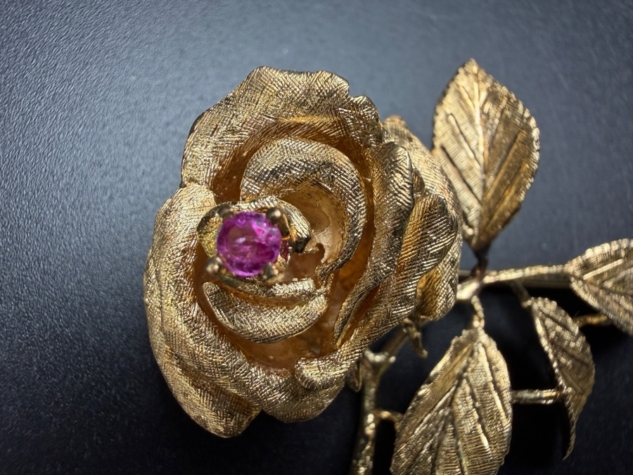 14k Gold Rose Brooch Pin 13.2g ($1,125 Melt Value)  [Photo 3]
