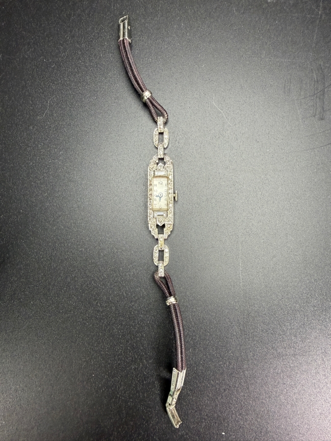 Platinum (90%) / Iridium (10%) Swiss Watch Set With (54) 1.25mm Single Cut Natural Diamonds And (2) 4 x 1.5mm Baguette Natural Diamonds Est. .68cttw Working 11.9g Retails $3,400 [Photo 7]