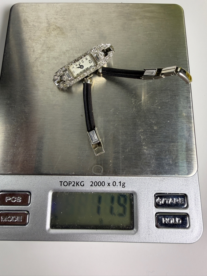 Platinum (90%) / Iridium (10%) Swiss Watch Set With (54) 1.25mm Single Cut Natural Diamonds And (2) 4 x 1.5mm Baguette Natural Diamonds Est. .68cttw Working 11.9g Retails $3,400 [Photo 14]