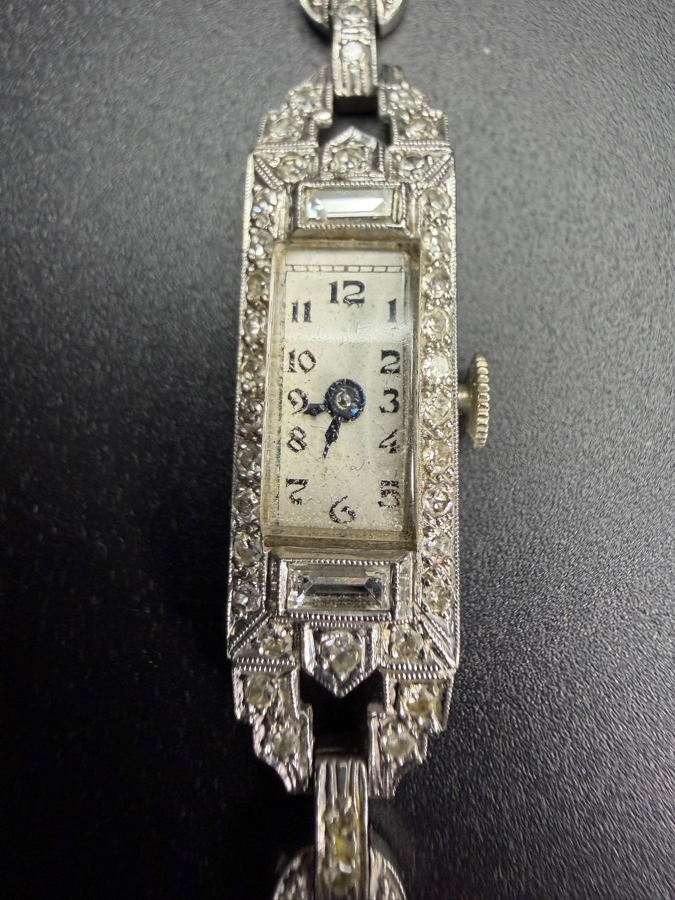 Platinum (90%) / Iridium (10%) Swiss Watch Set With (54) 1.25mm Single Cut Natural Diamonds And (2) 4 x 1.5mm Baguette Natural Diamonds Est. .68cttw Working 11.9g Retails $3,400 [Photo 13]