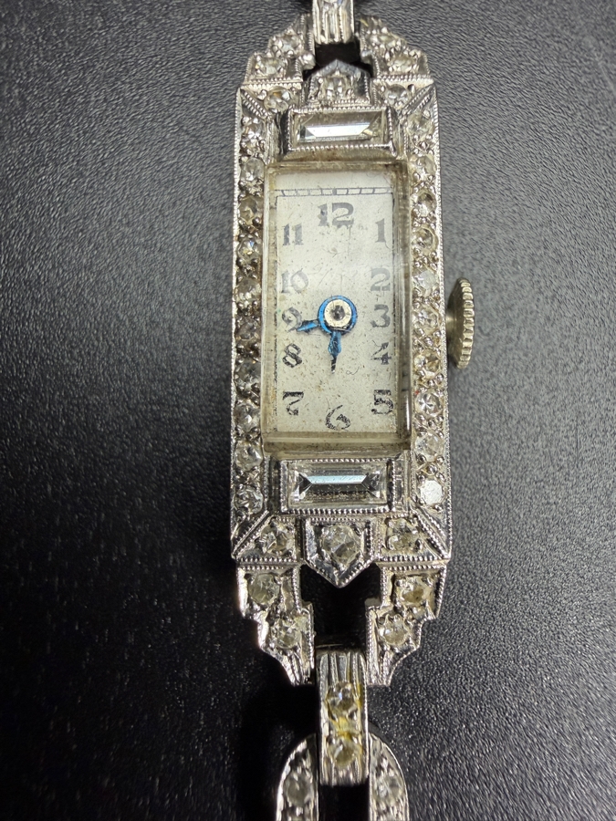 Platinum (90%) / Iridium (10%) Swiss Watch Set With (54) 1.25mm Single Cut Natural Diamonds And (2) 4 x 1.5mm Baguette Natural Diamonds Est. .68cttw Working 11.9g Retails $3,400 [Photo 4]