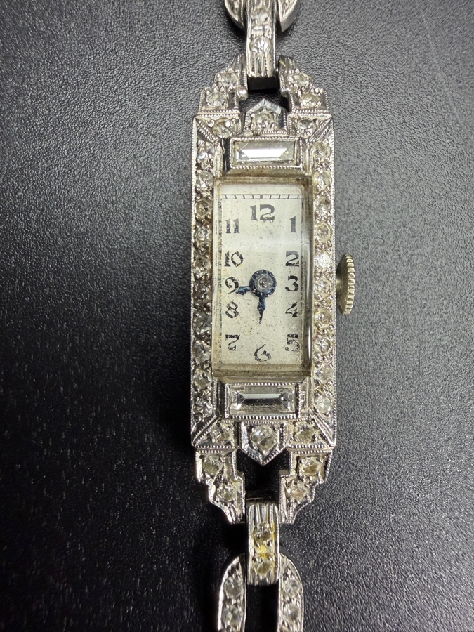 Platinum (90%) / Iridium (10%) Swiss Watch Set With (54) 1.25mm Single Cut Natural Diamonds And (2) 4 x 1.5mm Baguette Natural Diamonds Est. .68cttw Working 11.9g Retails $3,400 [Photo 2]