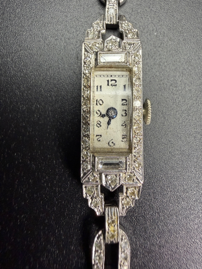 Platinum (90%) / Iridium (10%) Swiss Watch Set With (54) 1.25mm Single Cut Natural Diamonds And (2) 4 x 1.5mm Baguette Natural Diamonds Est. .68cttw Working 11.9g Retails $3,400 [Photo 12]