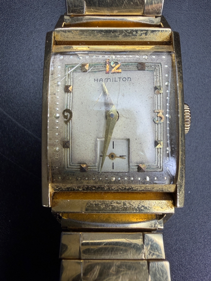14k Gold Men's Mid-Century Hamilton Wrist Watch With Engraving On Back 'To Honor His 30th Anniversary With Standard Oil Company Of California April 1954' 57.5g [Photo 2]